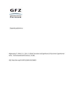 (2016): Formation and Significance of Laurionite in Geothermal Brine