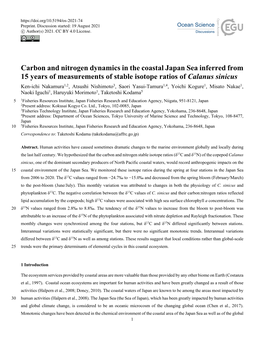 Carbon and Nitrogen Dynamics in the Coastal Japan Sea Inferred from 15