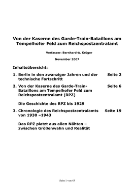 Von Der Kaserne Des Garde-Train-Bataillons Am Tempelhofer Feld Zum Reichspostzentralamt