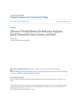 Jared Diamond's Guns, Germs, and Steel Stuart Vyse Connecticut College, Savys@Conncoll.Edu