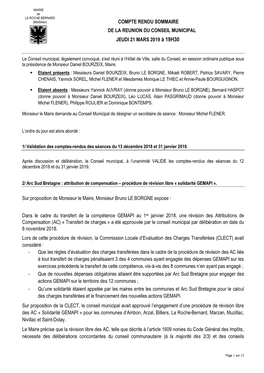 Compte Rendu Sommaire De La Reunion Du Conseil Municipal Jeudi 21 Mars 2019 À 19H30