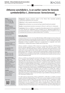Othonna Sonchifolia L. Is an Earlier Name for Senecio Cymbalarifolius L