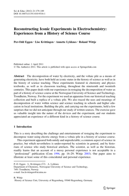 Reconstructing Iconic Experiments in Electrochemistry: Experiences from a History of Science Course