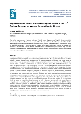 Representational Politics in Bollywood Sports Movies of the 21St Century: Empowering Women Through Counter Cinema