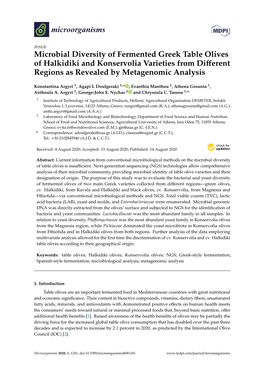 Microbial Diversity of Fermented Greek Table Olives of Halkidiki and Konservolia Varieties from Diﬀerent Regions As Revealed by Metagenomic Analysis