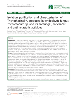 Isolation, Purification and Characterization of Trichothecinol-A Produced by Endophytic Fungus Trichothecium Sp