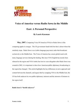 Voice of America Versus Radio Sawa in the Middle