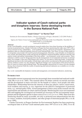 Indicator System of Czech National Parks and Biosphere Reserves: Some Developing Trends in the Šumava National Park