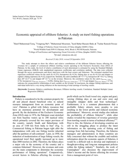 Economic Appraisal of Offshore Fisheries: a Study on Trawl Fishing Operations in Pakistan