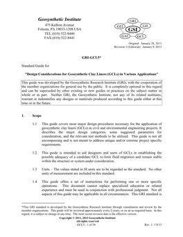 Design Considerations for Geosynthetic Clay Liners (Gcls) in Various Applications