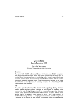 Queensland July to December, 2008