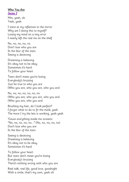 Who You Are Jessie J Mm, Yeah, Oh Yeah, Yeah I Stare at My Reflection