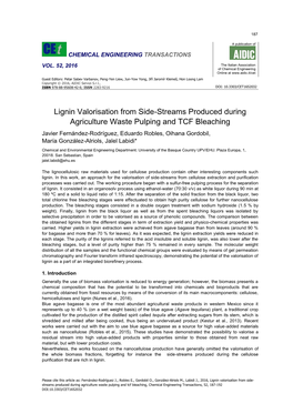 Lignin Valorisation from Side-Streams Produced During Agriculture Waste