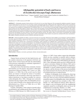 Allelopathic Potential of Bark and Leaves of Esenbeckia Leiocarpa Engl