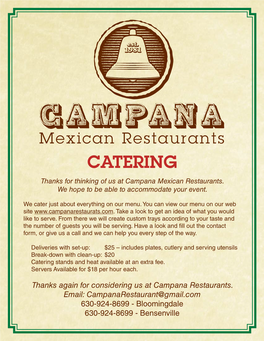 CATERING Thanks for Thinking of Us at Campana Mexican Restaurants