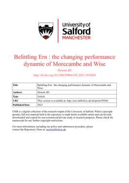 The Changing Performance Dynamic of Morecambe and Wise Hewett, RJ