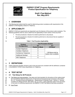 Draft 3 Version 3 ENERGY STAR Test Method for Telephony