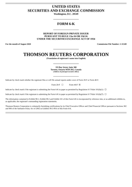 THOMSON REUTERS CORPORATION (Translation of Registrant’S Name Into English)