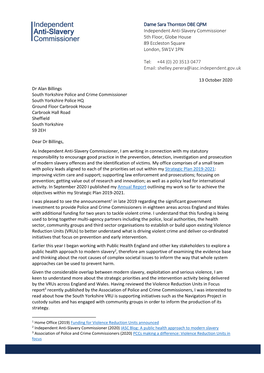 IASC Letter to Dr Alan Billings, South Yorkshire Police and Crime