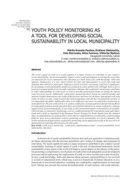 Youth Policy Monitoring As a Tool for Developing Social Sustainability in Local Municipality