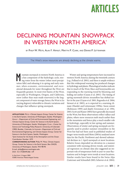 Declining Mountain Snowpack in Western North America*