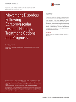 Etiology, Treatment Options and Prognosis of Post- Lesions: Etiology, Stroke Movement Disorders