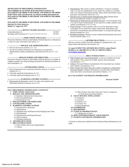 HIGHLIGHTS of PRESCRIBING INFORMATION These Highlights Do Not Include All the Information Needed to Use POTASSIUM CHLORIDE in DE