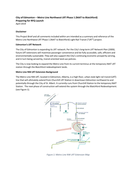 Metro Line Northwest LRT Phase 1 (NAIT to Blatchford) Preparing for RFQ Launch April 2019