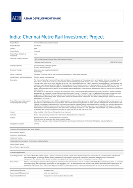 Chennai Metro Rail Investment Project