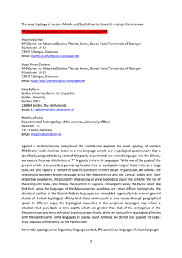 1 the Areal Typology of Western Middle and South America