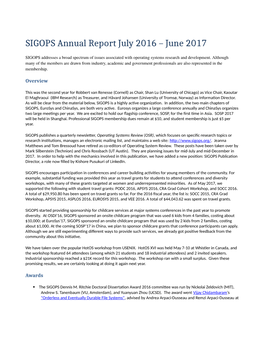 SIGOPS Annual Report July 2016 – June 2017