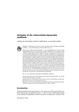 Antiquity of the Scleractinian−Sipunculan Symbiosis