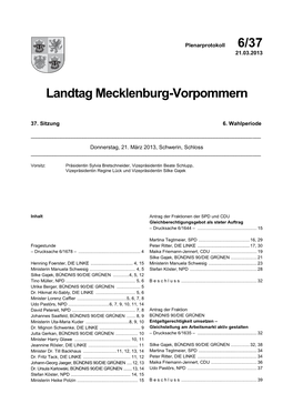 6/37 Landtag Mecklenburg-Vorpommern