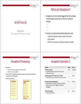 EE 457 Unit 8 What Are Exceptions? Exception Processing Exception Examples 1