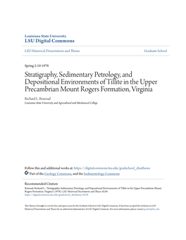 Stratigraphy, Sedimentary Petrology, and Depositional Environments of Tillite in the Upper Precambrian Mount Rogers Formation, Virginia Richard L
