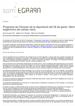 Programa De L'itinerari De La Deportació Del 26 De Gener