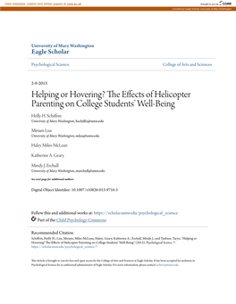 Helping Or Hovering? the Effects of Helicopter Parenting on College Students’ Well-Being