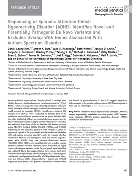 (ADHD) Identifies Novel and Potentially Pathogenic De Novo Varia