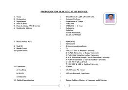 Proforma for Teaching Staff Profile