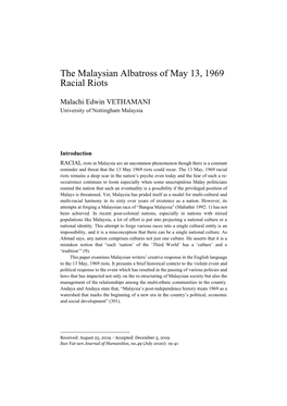 The Malaysian Albatross of May 13, 1969 Racial Riots