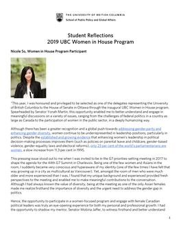 Student Reflections 2019 UBC Women in House Program