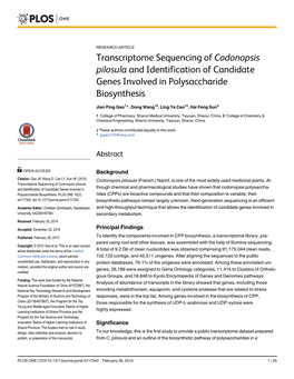 Transcriptome Sequencing of Codonopsis Pilosula and Identification of Candidate Genes Involved in Polysaccharide Biosynthesis