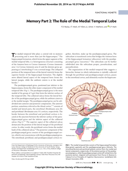 Memory Part 2: the Role of the Medial Temporal Lobe