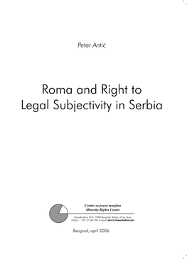 Roma and Right to Legal Subjectivity in Serbia