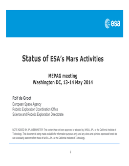 08 MEPAG May 2014 ESA Mars Programme Status Pptx