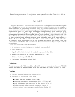 Forschungsseminar: Langlands Correspondence for Function Fields