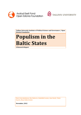 Populism in the Baltic States a Research Report