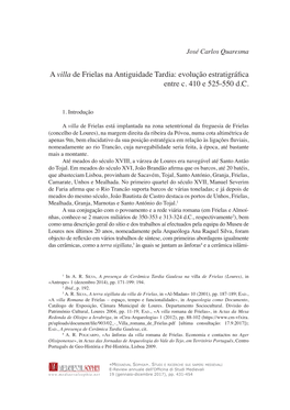 A Villa De Frielas Na Antiguidade Tardia: Evolução Estratigráfica Entre C