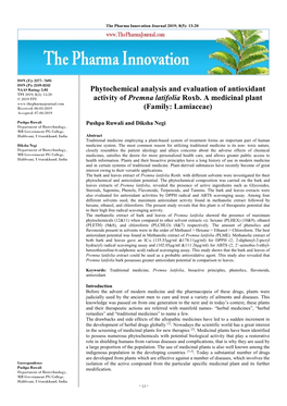 Phytochemical Analysis and Evaluation of Antioxidant Activity Of