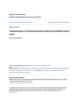 Implementation of Standards-Based Grading at the Middle School Level